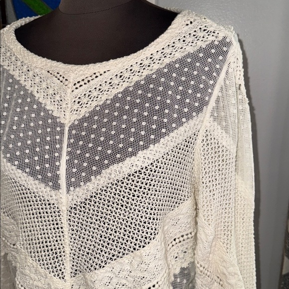 Sundance Lace for Days Lace Crochet Ivory Boho Long Sleeve Top SZ Large - Picture 2 of 7